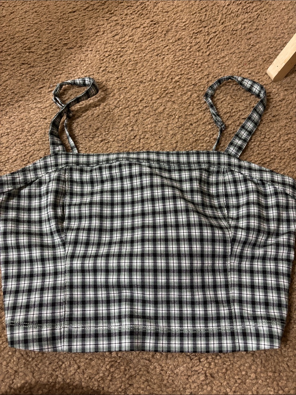 Plaid Spaghetti Strap Crop Top - Black & White